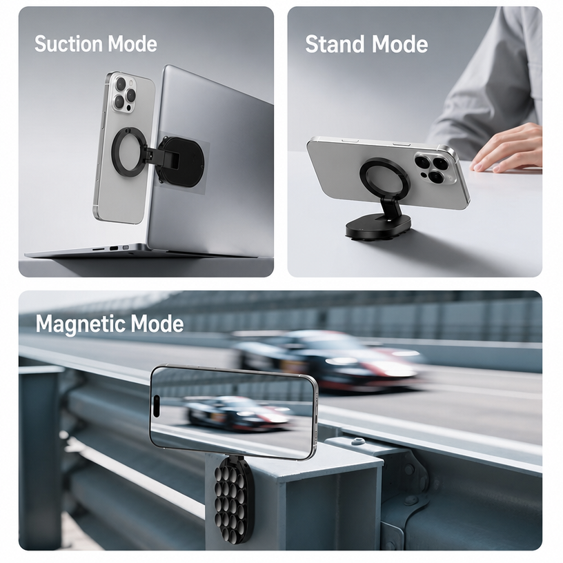 3-in-1 Magnetic Suction Phone Holder – Foldable & Rotatable Stand